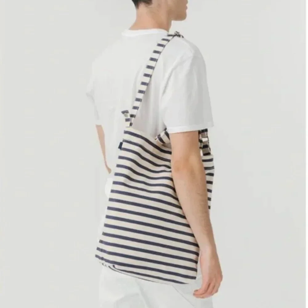 Baggu Duck Bag Navy and White Stripe Canvas Tote Bag - Picture 2 of 8